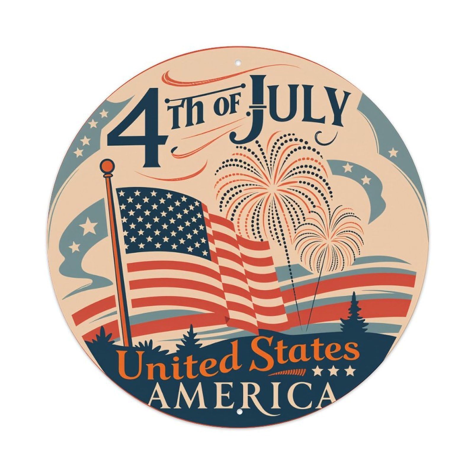 American Flag Fireworks Stars Metal Tin Sign Plaque