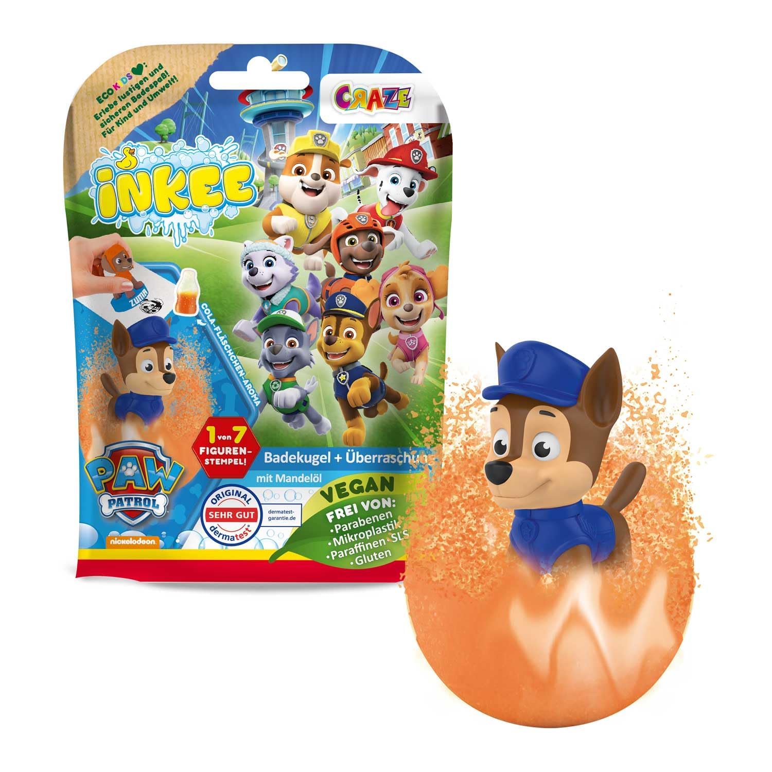 INKEE Surprise Paw Patrol – Bomby do Kąpieli dla Dzieci z Niespodzianką z Aromatem Gumy Cola, Psi Patrol Zabawka do Wanny od 3 Lat, 8 Sztuk