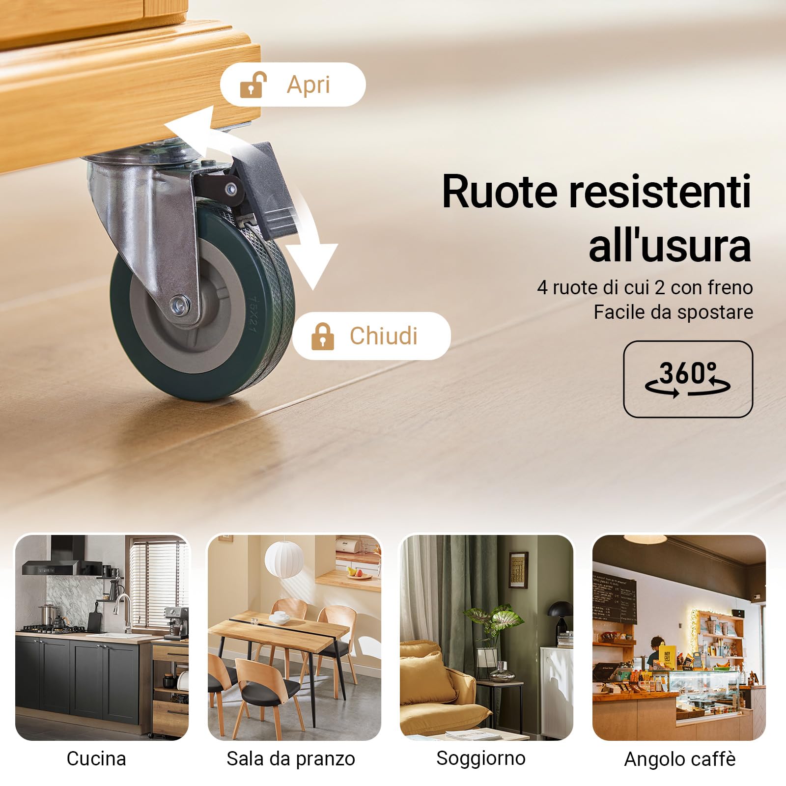 SoBuy Carrello Cucina con Ruote Isola Cucina con Piano di Lavoro Estensibile, 2 Cassetti e Ripiani Regolabili Mobile Salvaspazio per Mobili da Cucina Naturale 115 x (46-71) x 92 cm FKW69-N