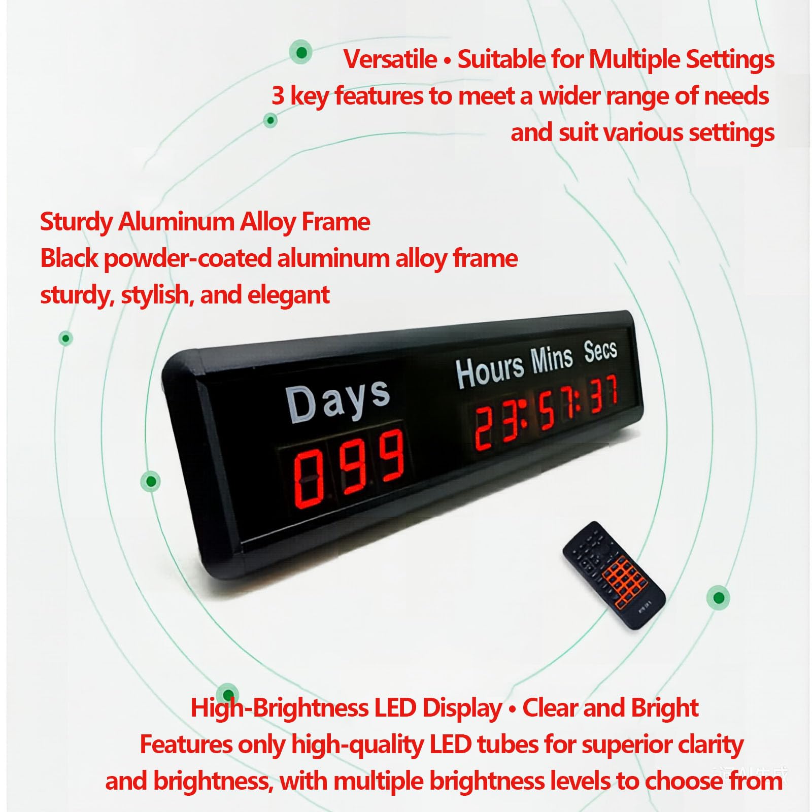 Timer Digitale A Led Con Conto Alla Rovescia/avanti, Visualizzazione Di Giorni, Ore, Minuti, Secondi E Massimo Fino A 1000 Giorni, Telecomando, Luminosità Regolabile, Memoria Allo Spegnimento,