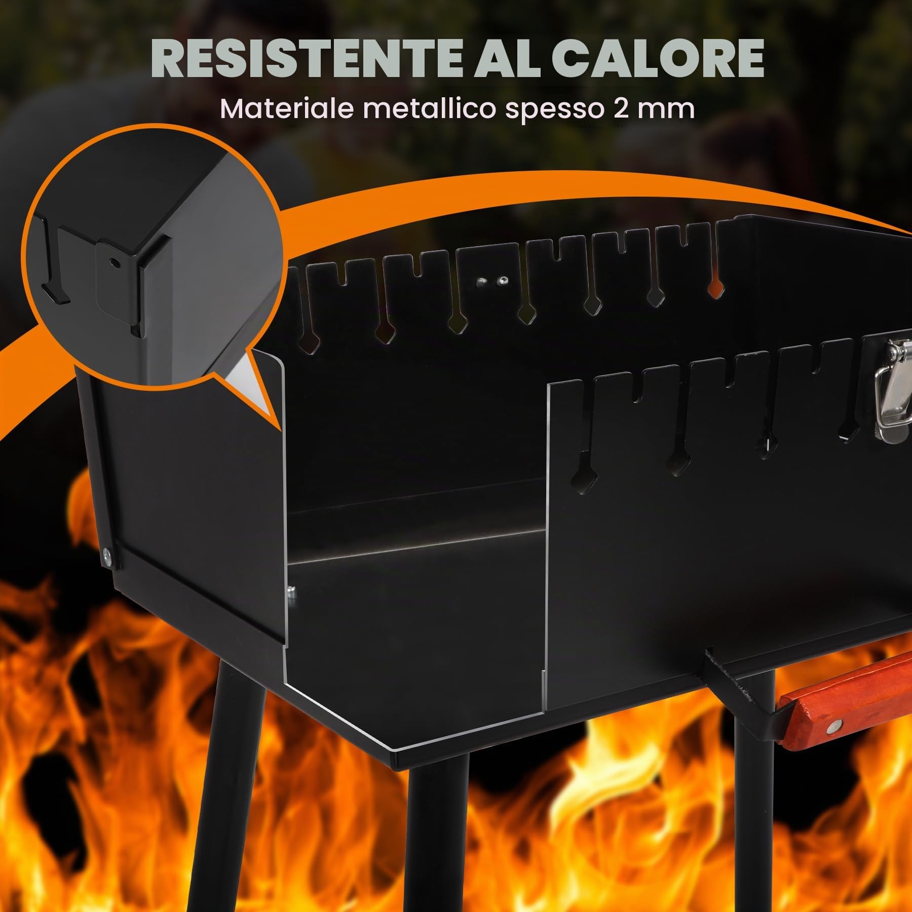 REDCAMP Mangal Grill shish kebab portatile a carbonella con 2 livelli di altezza per 16 spiedini (lento/affilati), pieghevole per esterni, per campeggio, giardino, picnic, viaggi