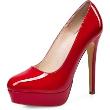 GENSHUO Platform Stilettos Heeled Pumps Round Toe Sexy Patent Leather Pumps 5.5 Inches High Heels for Women Office Party Club Wedding Prom