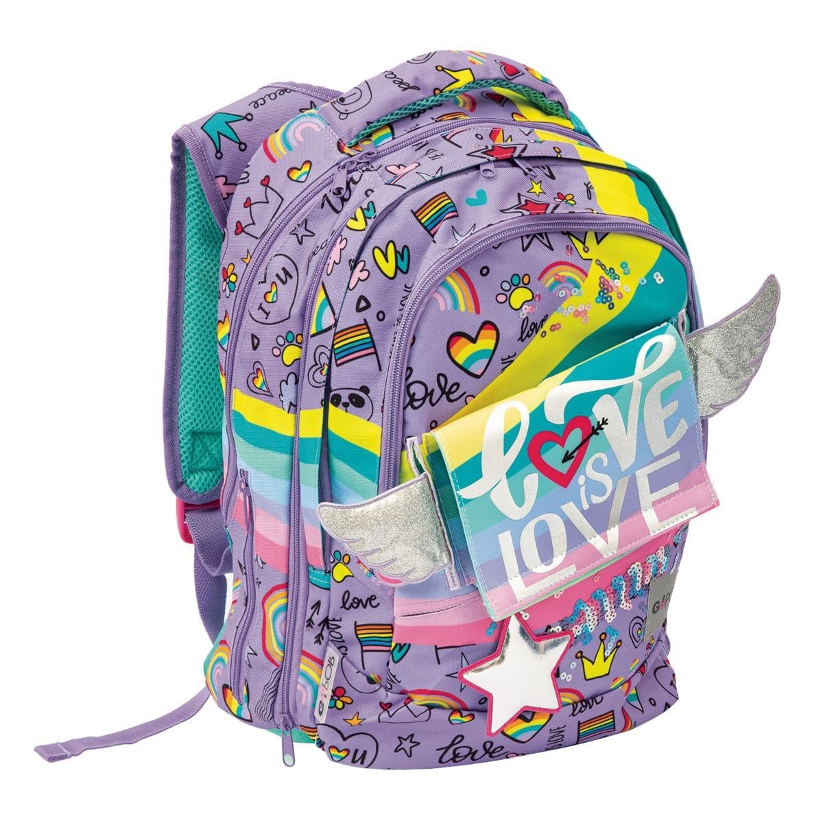 GOPOP 2022 Zaino Estensibile Round Love, per chi si sente colorata, coraggiosa e vincente, schienale "comfort back", tasca frontale e interna, maniglia in tessuto,GG9K9410,Giochi Preziosi,Taglia unica
