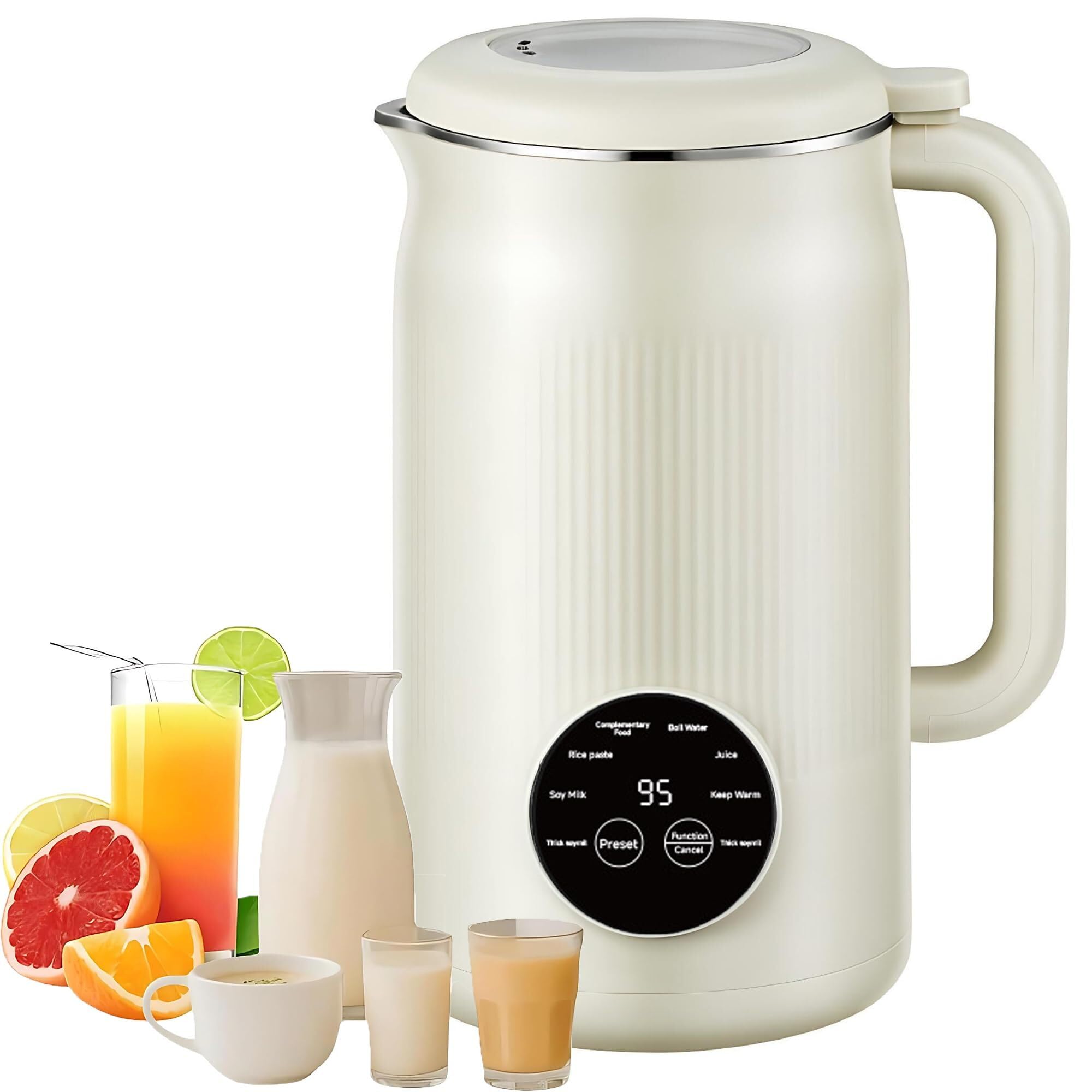 Macchina for il latte di noci 8 in 1, frullatore automatico for semi di soia e avena con timer e funzione di mantenimento in caldo Macchina for il latte vegetale for la cucina domestica(White)