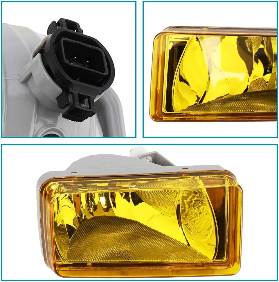 IRONTEK Amber Lens Bumper Fog Lights Assembly Fits 2007-2014 for Chevy Silverado, 2007-2008 Cadillac Escalade, 2007-2014 GMC Sierra 1 Set Driving Fog Lamps Fog Light Housing Assembly