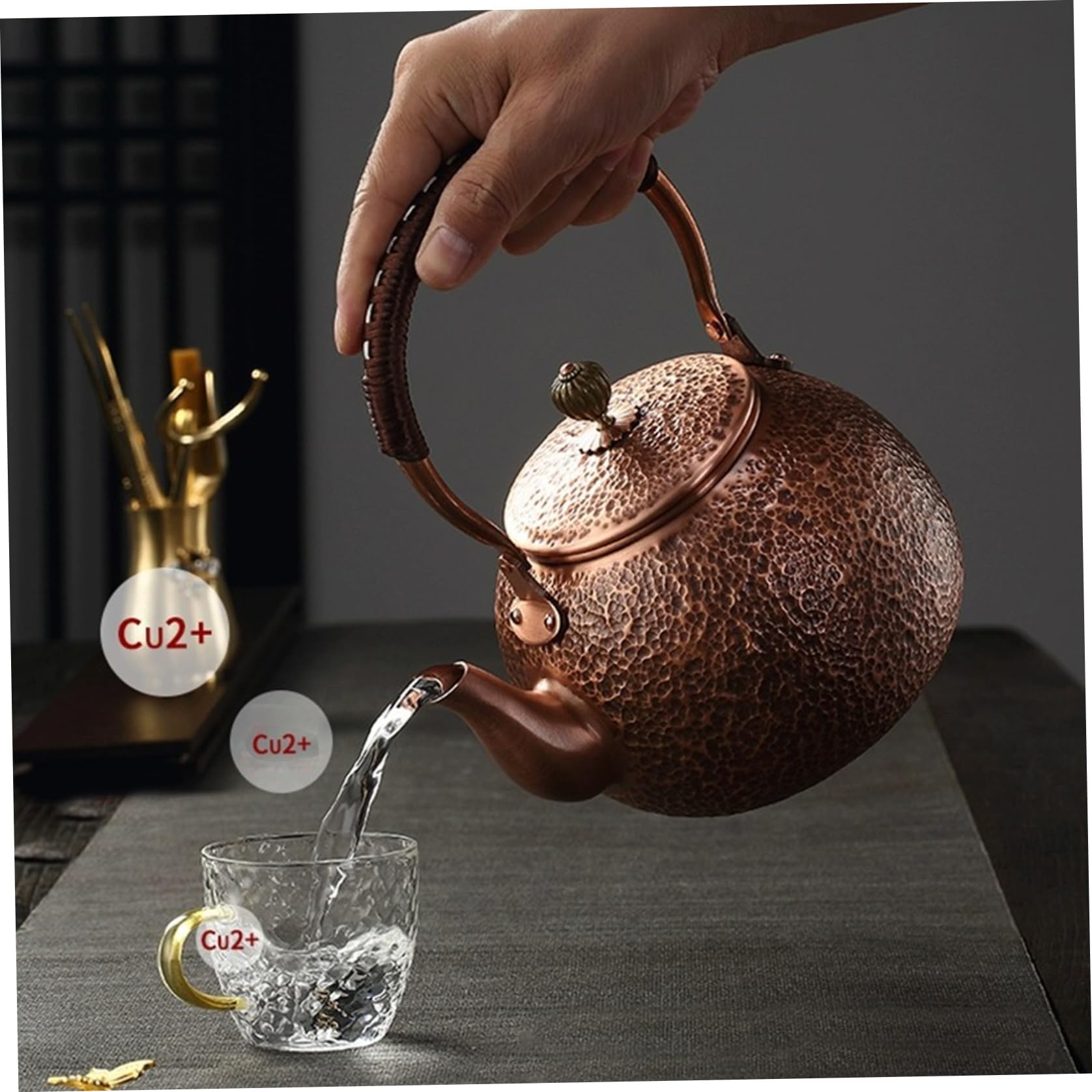 Tetera De Cobre, Tetera De Cobre Rojo De 1500 Ml con Mango Antideslizante, Tetera Martillada Vintage con Orificios para Filtro, Té para Tetera Superior De Estufa