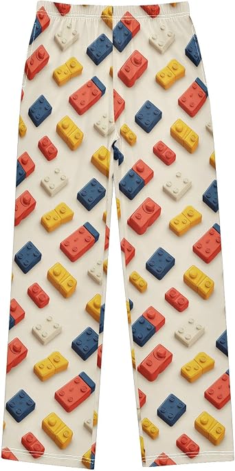 Primary Color and Cream Pajama Pants Soft PJ Bottoms Lounge Sleepwear Elastic Waist with Pockets