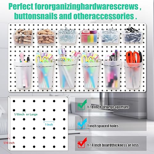 Miniatura 5 de Juego de 20 organizadores de tablero de clavijas, cubos de tablero de clavijas, vasos, ganchos y bucles, kit de sistema de organización de
