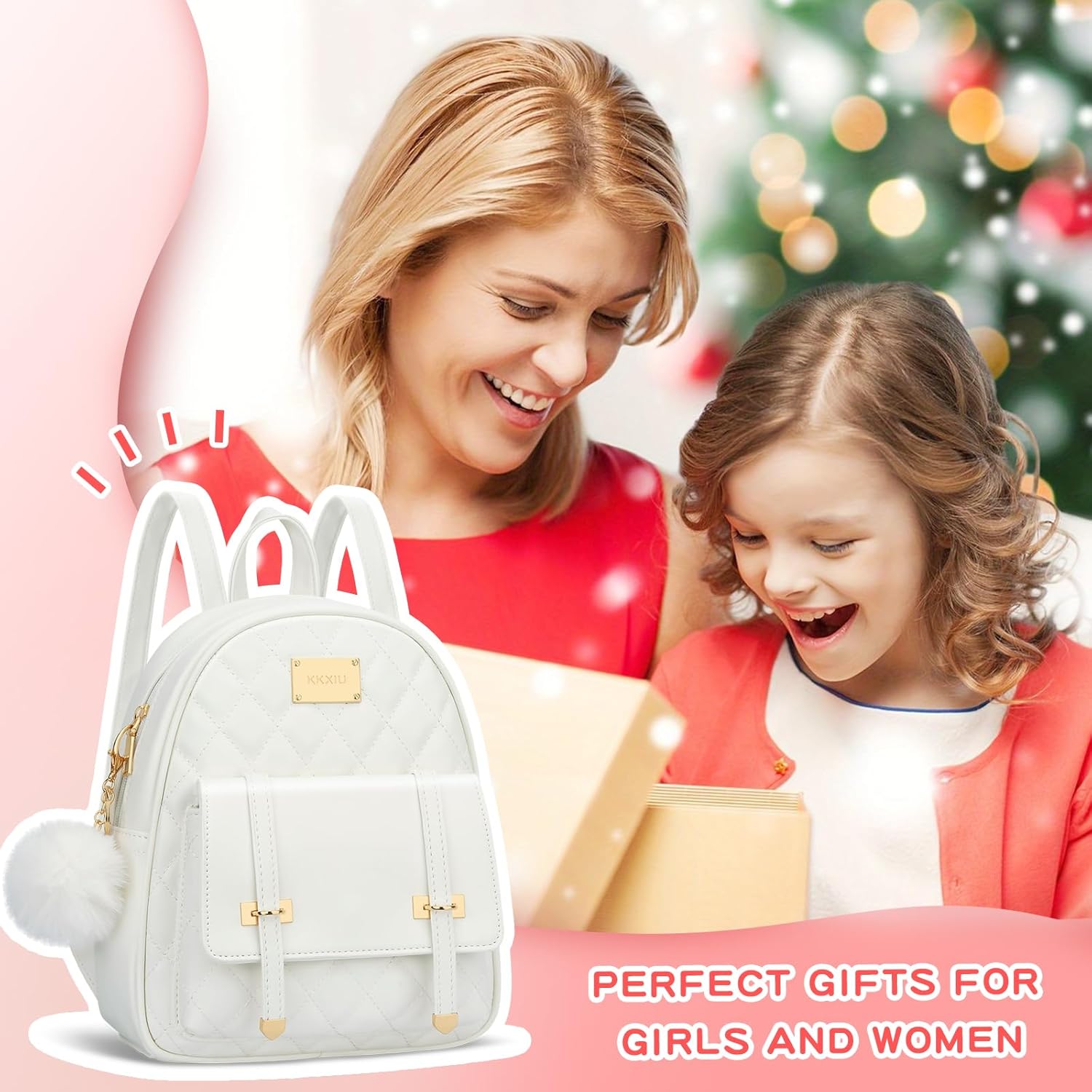 KKXIU Girls Small Backpack Purse Vegan Leather Quilted Mini Daypack for Women Trendy Bookbag (White) - Image 2