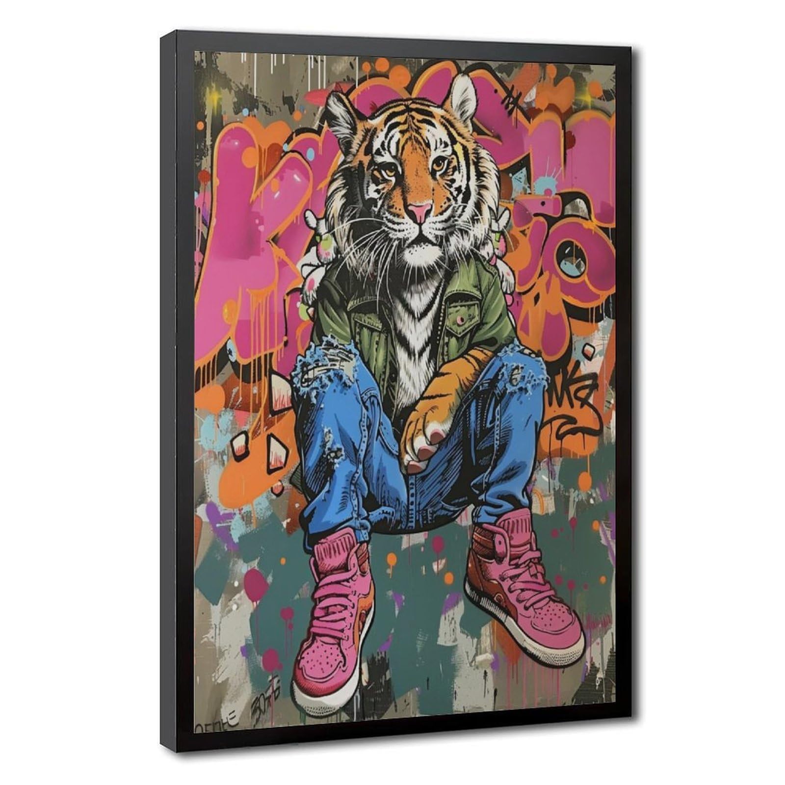 Pyberon Black Frame-Style Graffiti Lion Canvas Poster For Dorm Room Decor Gift