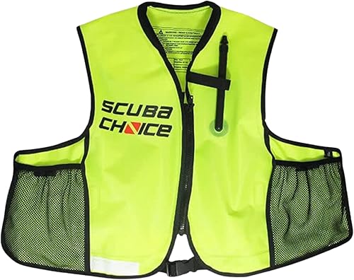 Scuba Choice Chaleco de esnórquel con bolsillos, alta visibilidad, amarillo neón, flotabilidad ajustable, bolsillos de malla para adultos, tamaño de