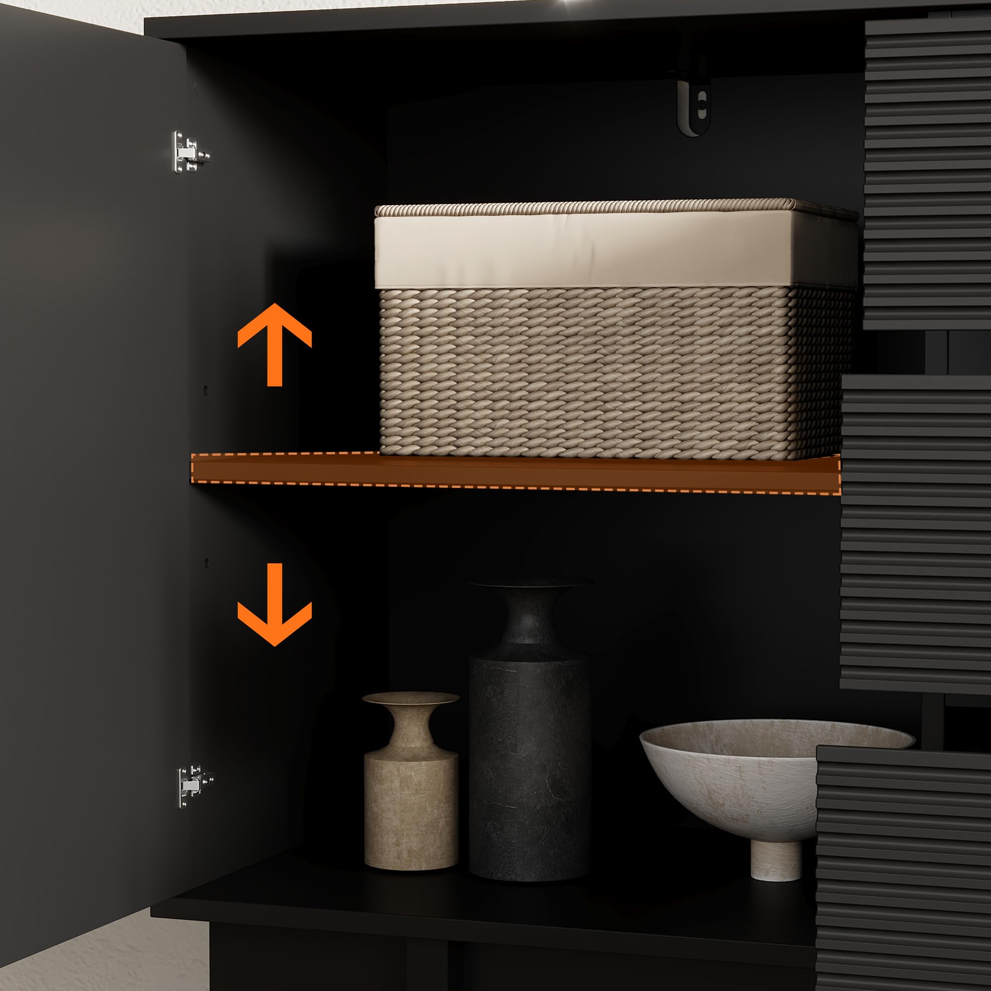 Elegante aparador negro – 160 x 40 x 80 cm – Cómoda con 3 cajones y 2 puertas – Diseño moderno para salón, comedor o pasillo – Elegante espacio de almacenamiento con carácter