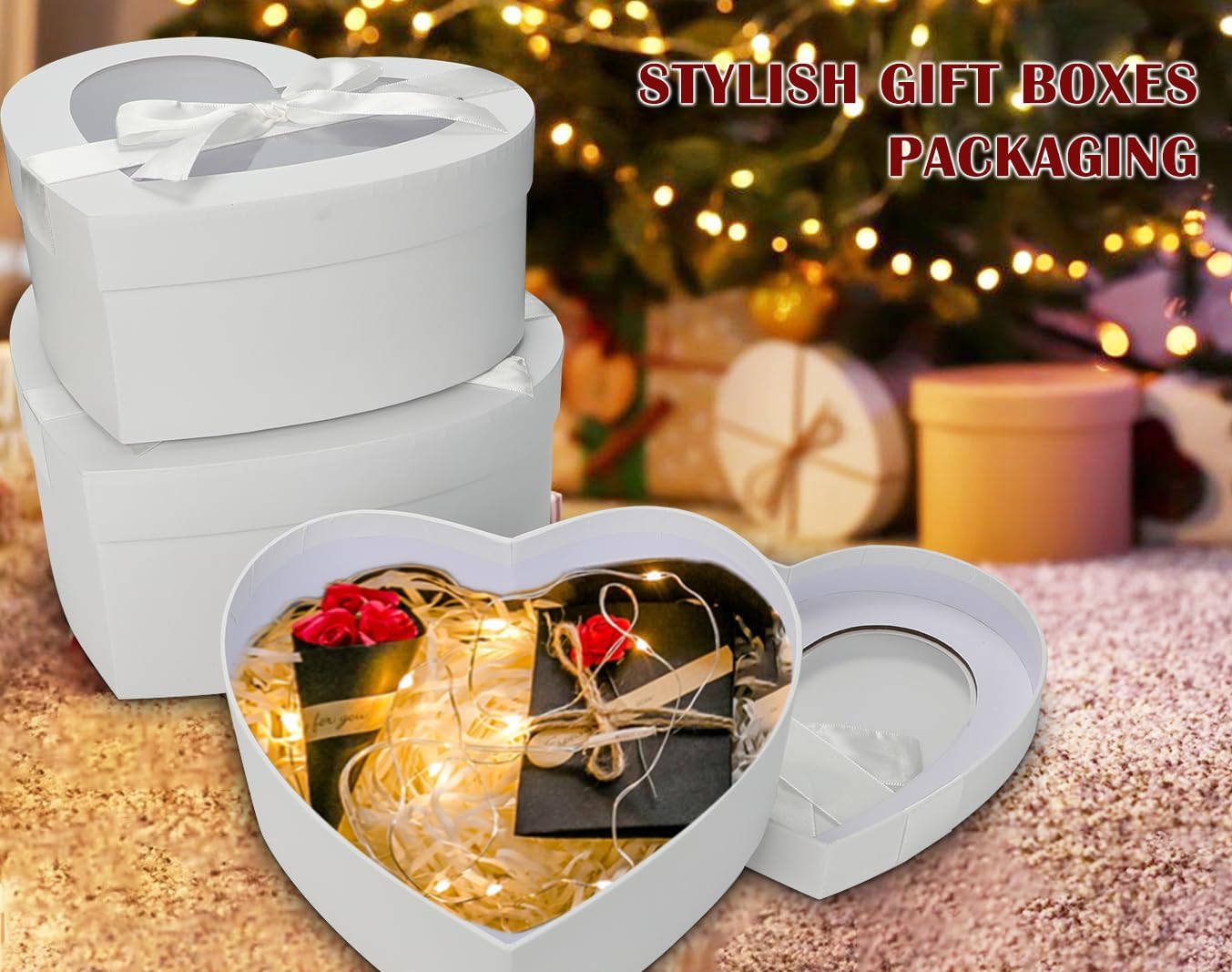 Heart Shaped Boxes for Flower Arrangements White Heart Boxes for Flowers Set of 4 Nesting Gift Boxes with Clear Lids for Present, Valentine's Day, Mother's Day, Bridesmaid, Proposal, Wedding, - Image 5