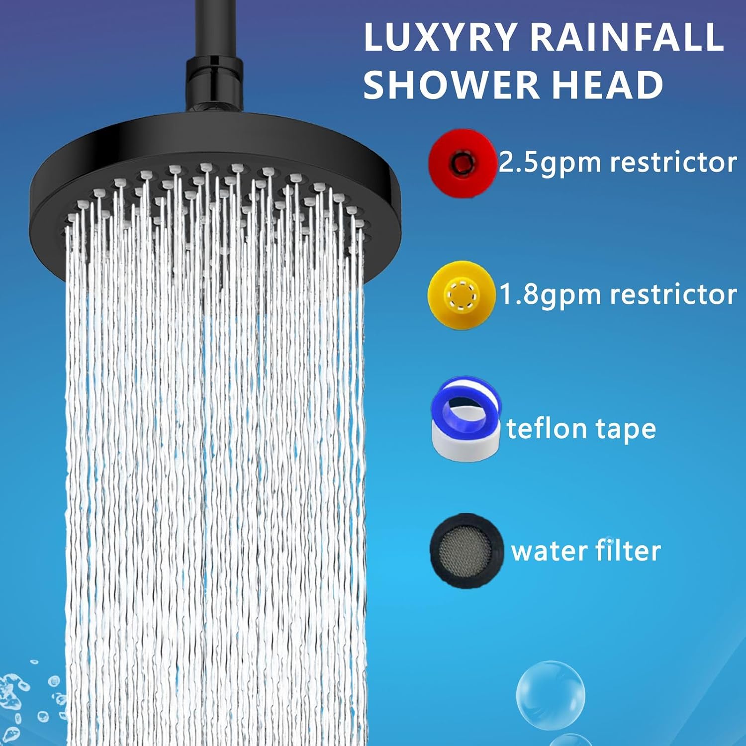 High Pressure Rain Shower Head, High Flow Pressure Boosting Adjustable Rainfall Showerhead, Awesome Shower Experience Even At Low Water Flow, Black
