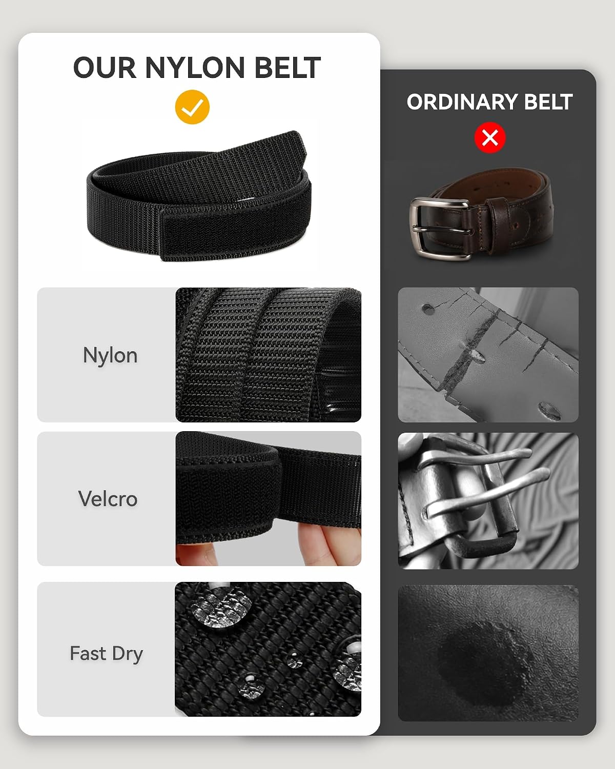 CHAOREN No Buckle Belts for Men, Nylon No Scratch Mechanic Belt 38mm
