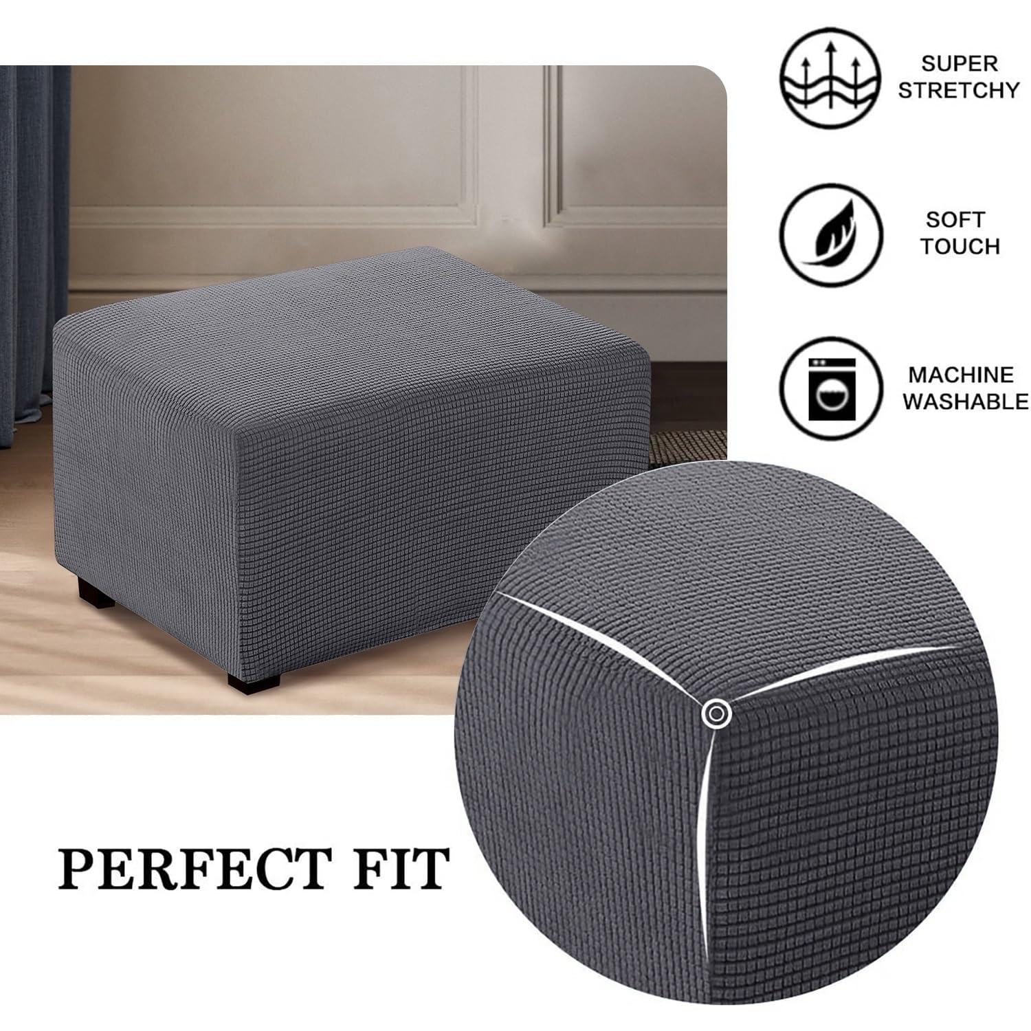 Hockerbezug rechteckig Samt Jacquard Husse Überzug hocker Bezug für Ottomane Fußbank Stretch Ottomane Bezug Rund Quadratische Rechteckige(#9,140x70-95cm)