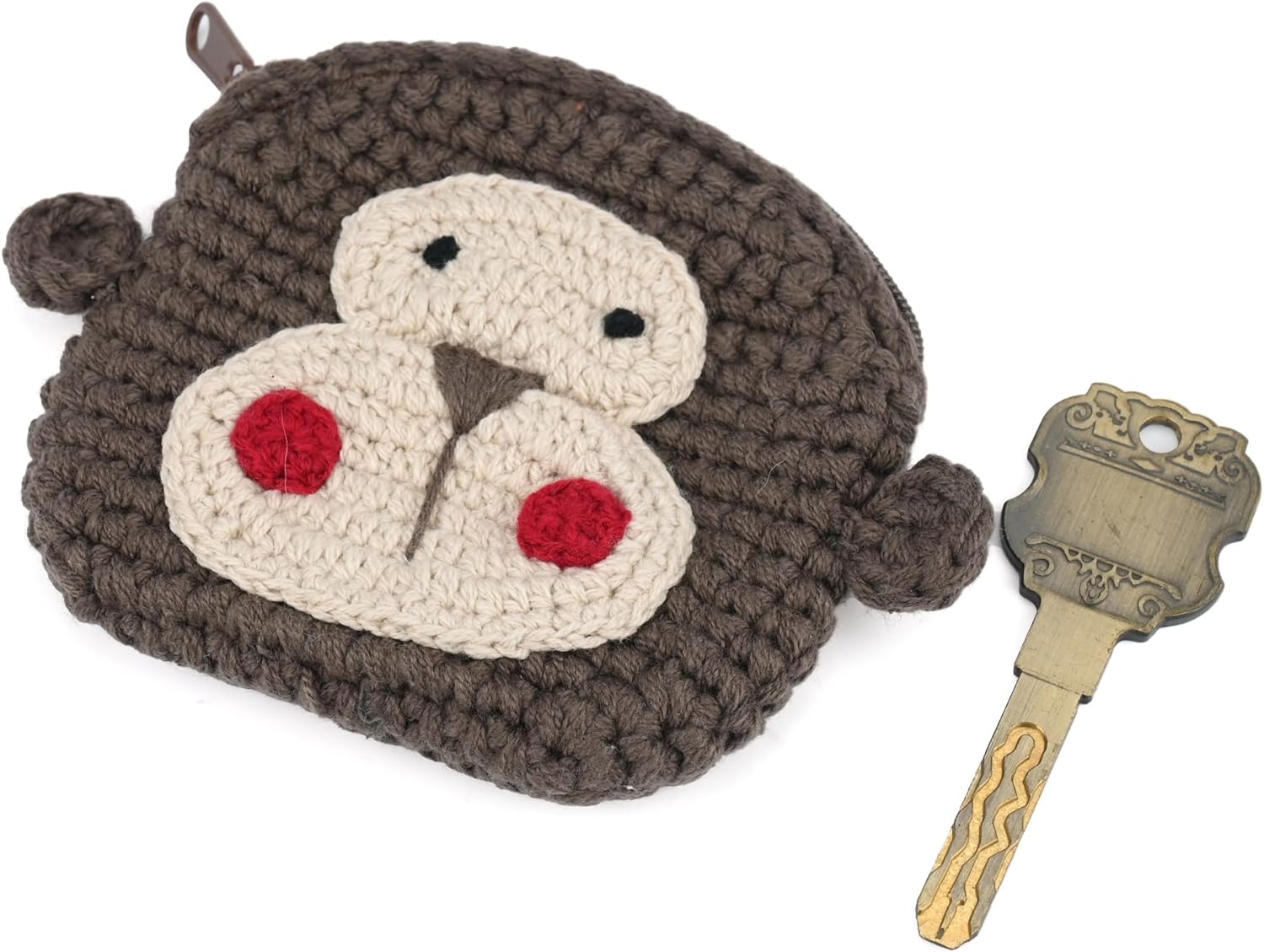 Crochet Earbuds Storage Bag Handmade Knit Purse Protective Case for AirPods (Monkey)