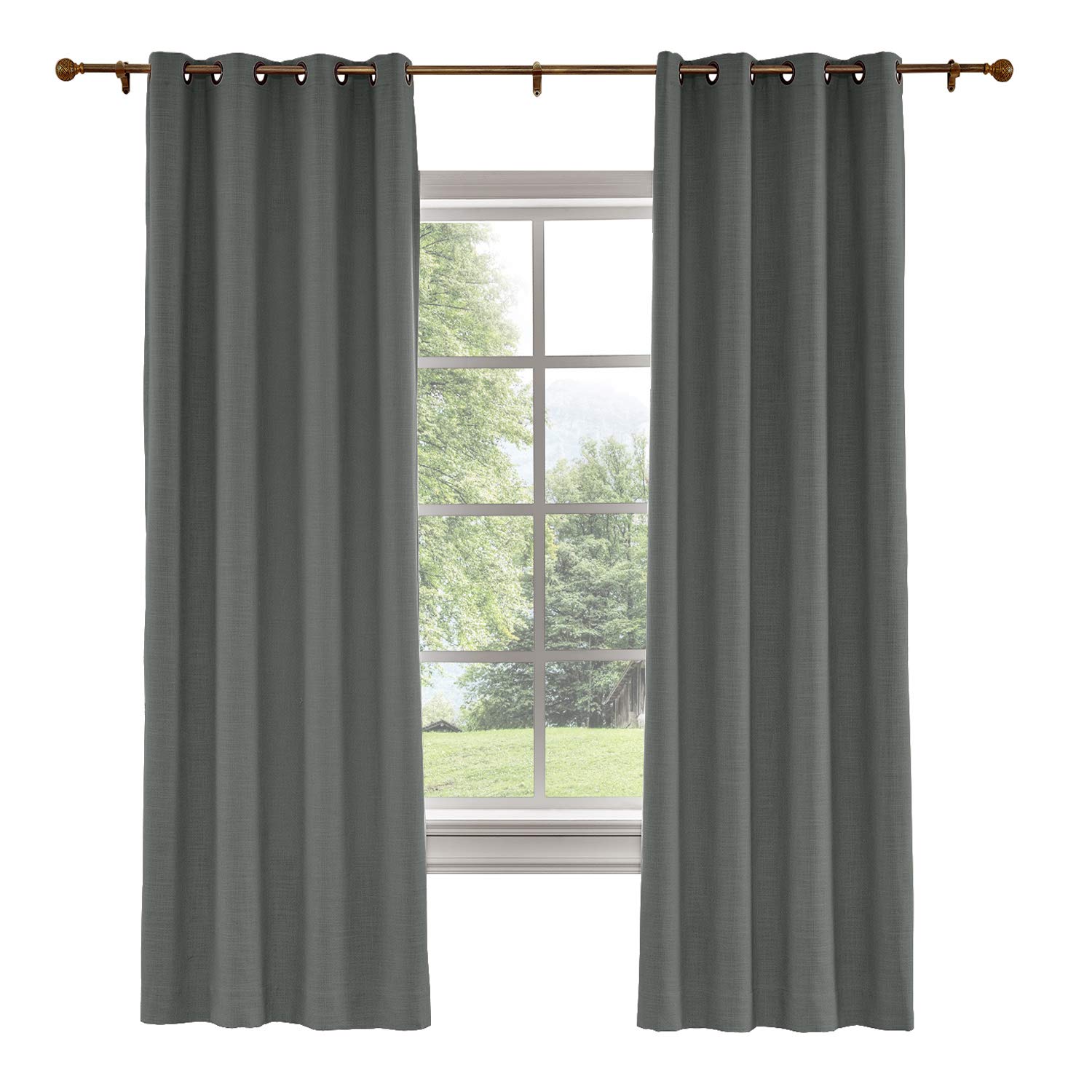 ChadMade L 140 x H 240 CM Gris Carbone Rideau en Faux H Lin Draperies Occultants Double Face, Rideau à Oeillets Bronze Antique Assombrissant pour Porte Coulissante Verre Patio Salon (1 Panneau)