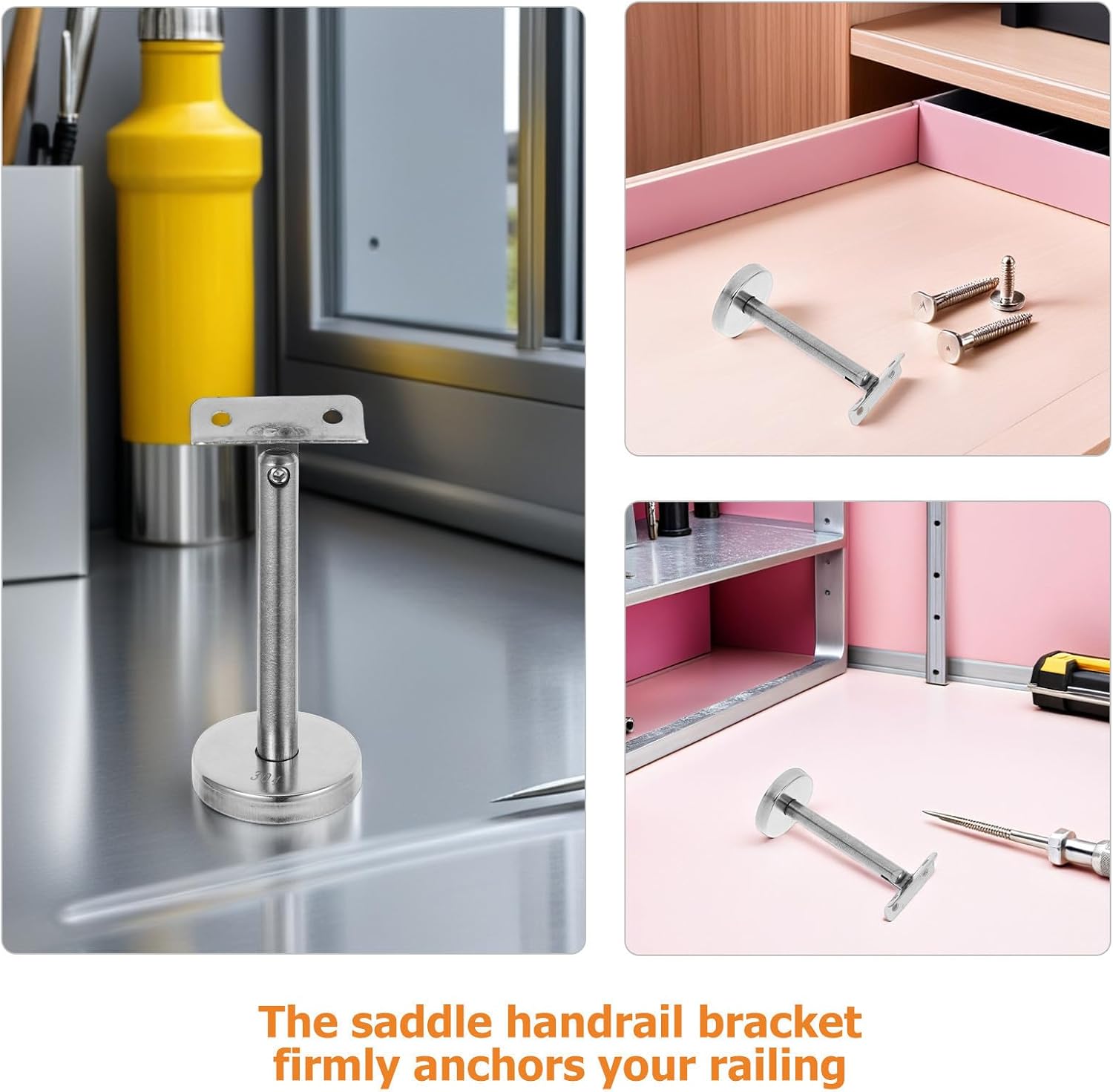 2pcs Stainless Steel Handrail Bracket for Stairs with Straight Tube Rail Support, Wall Mounted Staircase Railing Bracket Featuring Effortless DIY Setup and Enhanced Stability