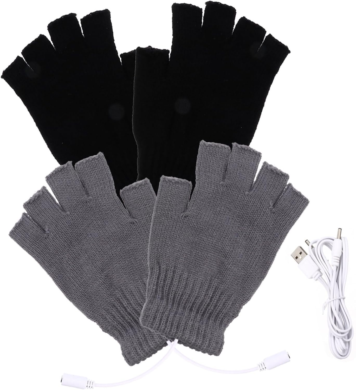 Hemoton 2 Pairs USB Heating Gloves Half Finger Woolen Thermal Gloves for Winter with Folded Finger Cover for Front of Computer and Study