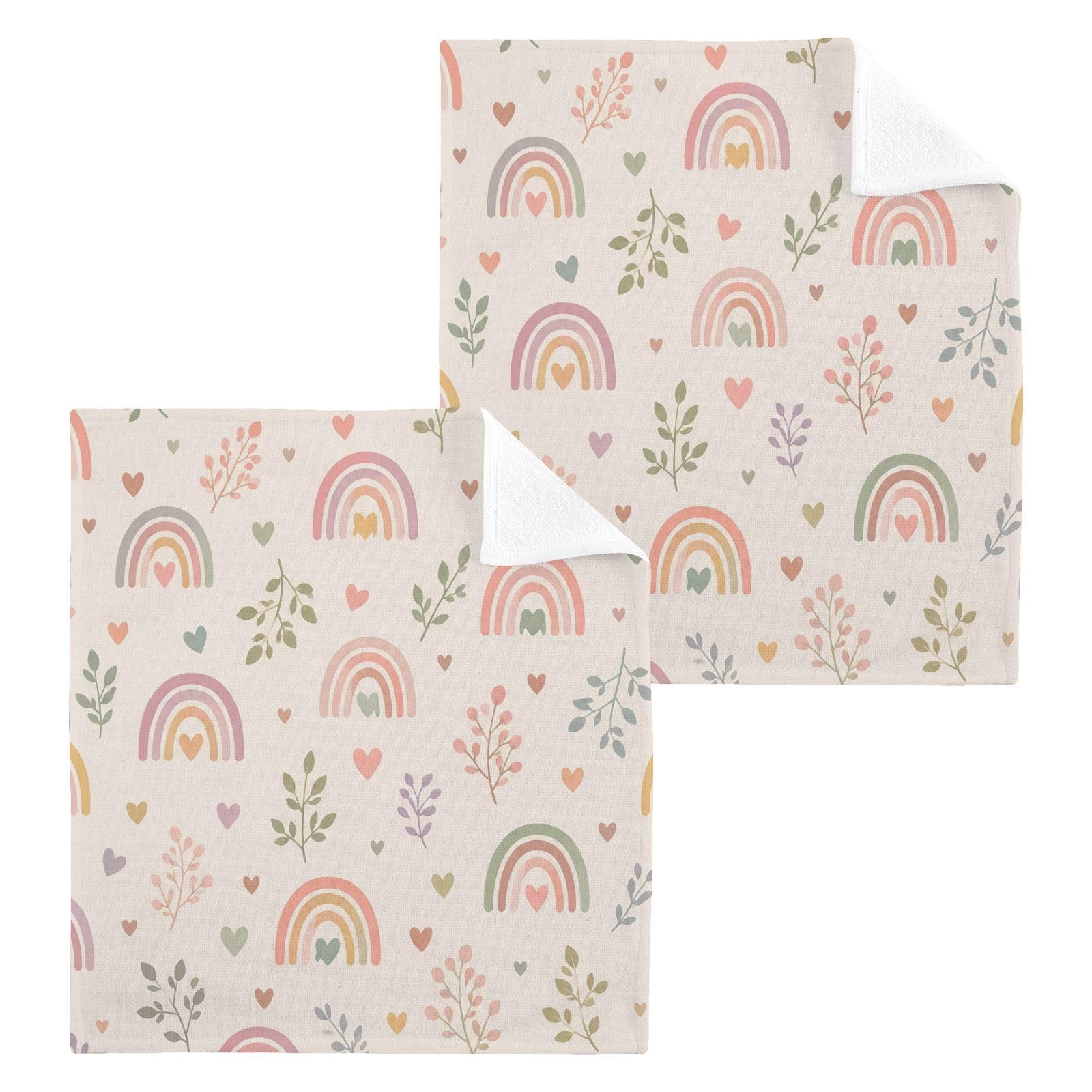 BOESI Pastel Rainbow 12x12in Cotton Washcloth,Soft Absorbent Face Towel