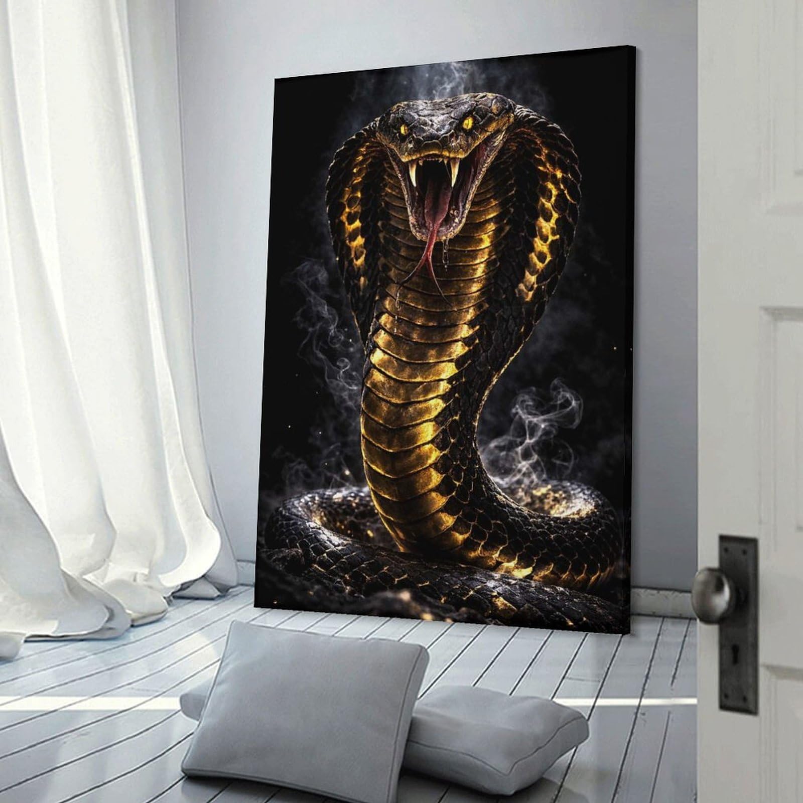 Junmoney Wall Picture Print Aggressive Cobra Snake, 20x30inch(50x75cm), for Entryway, Lounge Links Or Small Walls, Home Artwork for First Impressions