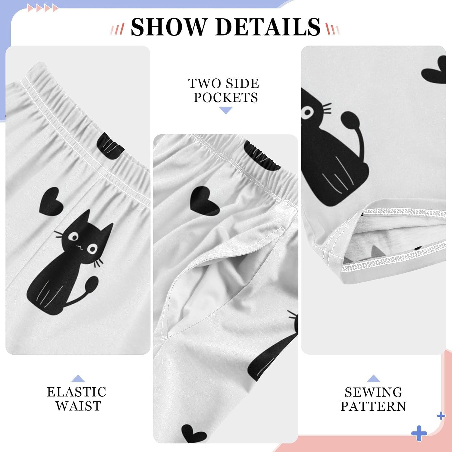 visesunny Boys' Pants Kawaii Cats Silhouette Heart Jogger Pants Elastic Waist Long Bottoms Trousers Pockets S-XL