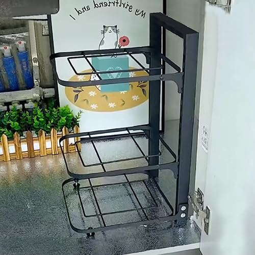 Miniatura 7 de Organizador de ollas y sartenes para gabinete, 3 niveles para organizar la cocina, altura ajustable y ahorro de espacio, con 2 métodos de bricolaje,