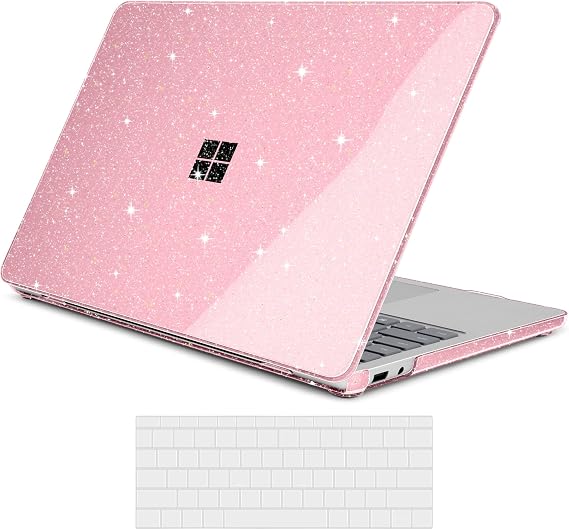 光沢クリスタルクリアケース Microsoft Surface Laptop 13インチ Copilot+ PC 2025年最新モデル用 – キラキラ保護シェル スリム 軽量デザイン 傷防止 ピンク