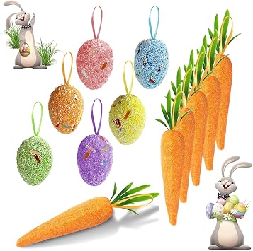 12 Pieces Easter Hanging Decoration Hanging Easter Eggs Carrot Shaped Egg Decorations Colorful Glitter Perfect for Passover Tree Decoration
