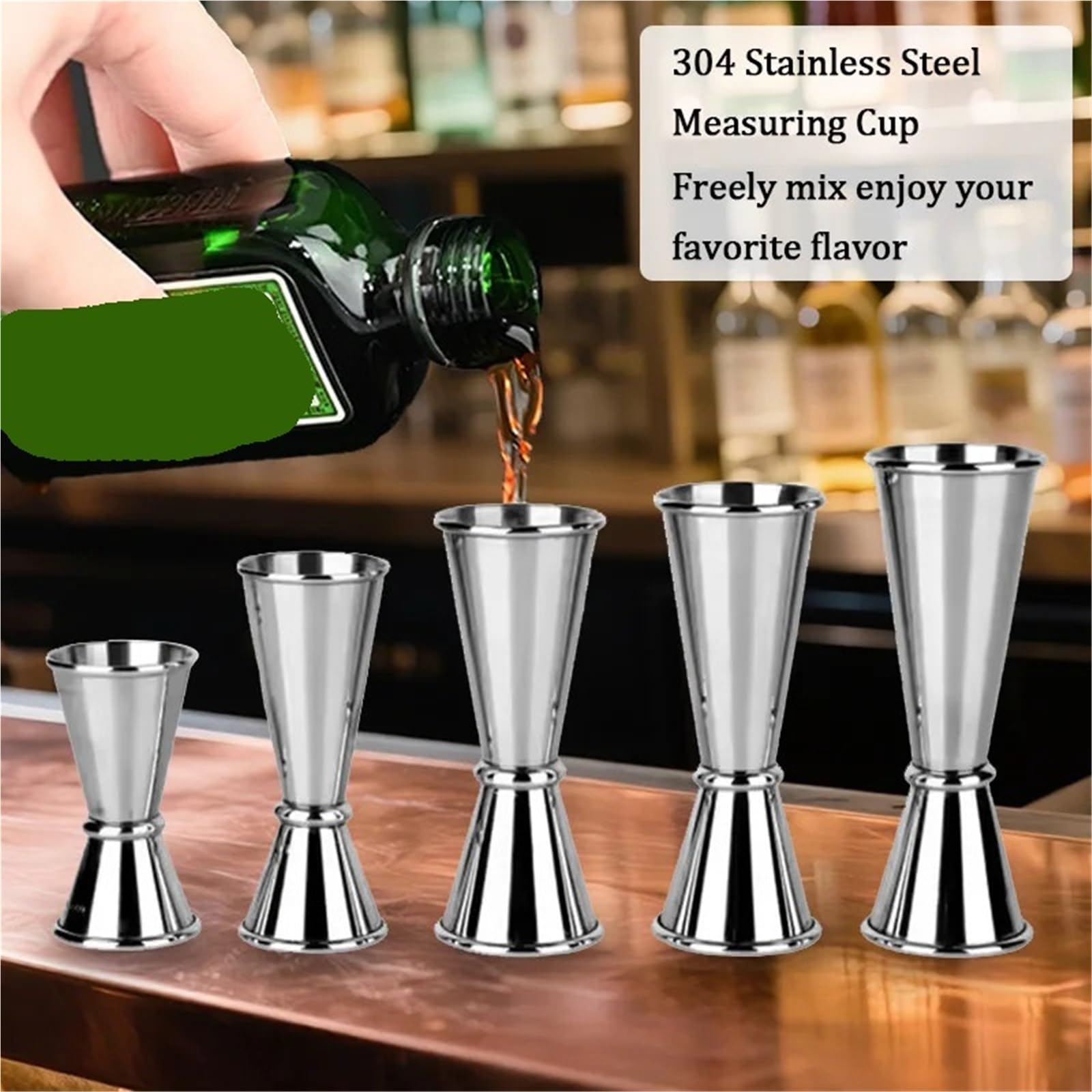 Medidor de cócteles Cone Tazas medidoras de acero inoxidable 304, 30/40/50/60ml, bebida cóctel, Jigger, vaso mezclado, taza medidora líquidos(Silver 2pcs 30ml 60ml)