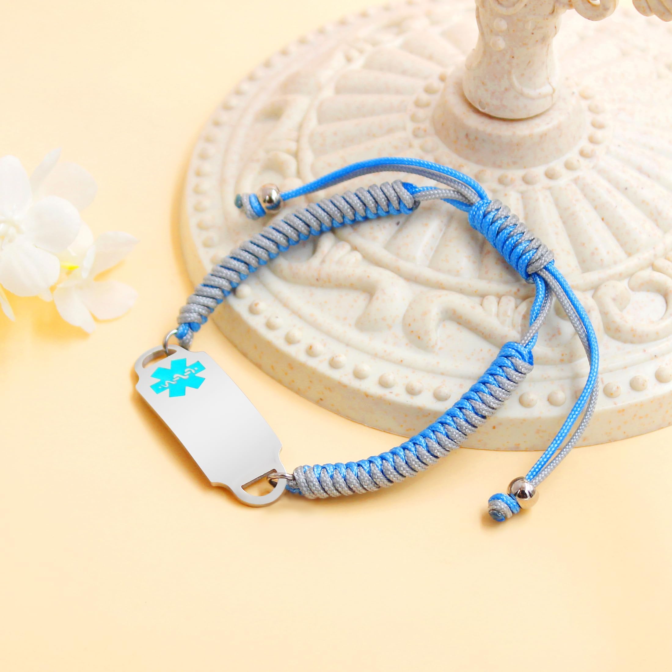 Armband mit QR-Code – Graviertes medizinisches ID-Band – Verstellbares, handgefertigtes Seilarmband für Diabetes, Herzerkrankungen, Allergien – YA5657