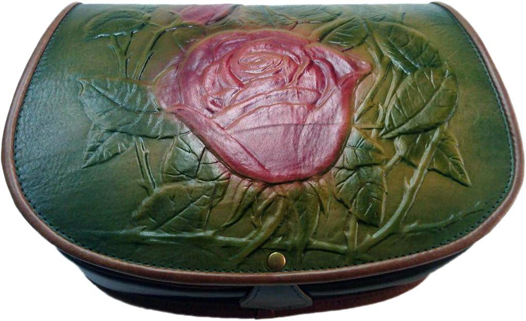 Koson Leather Molded Green Rose Handmade Satchel Shoulder Handbag Messenger Bag