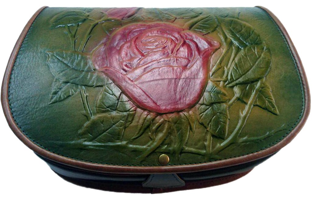 Koson Leather Molded Green Rose Handmade Satchel Shoulder Handbag Messenger Bag