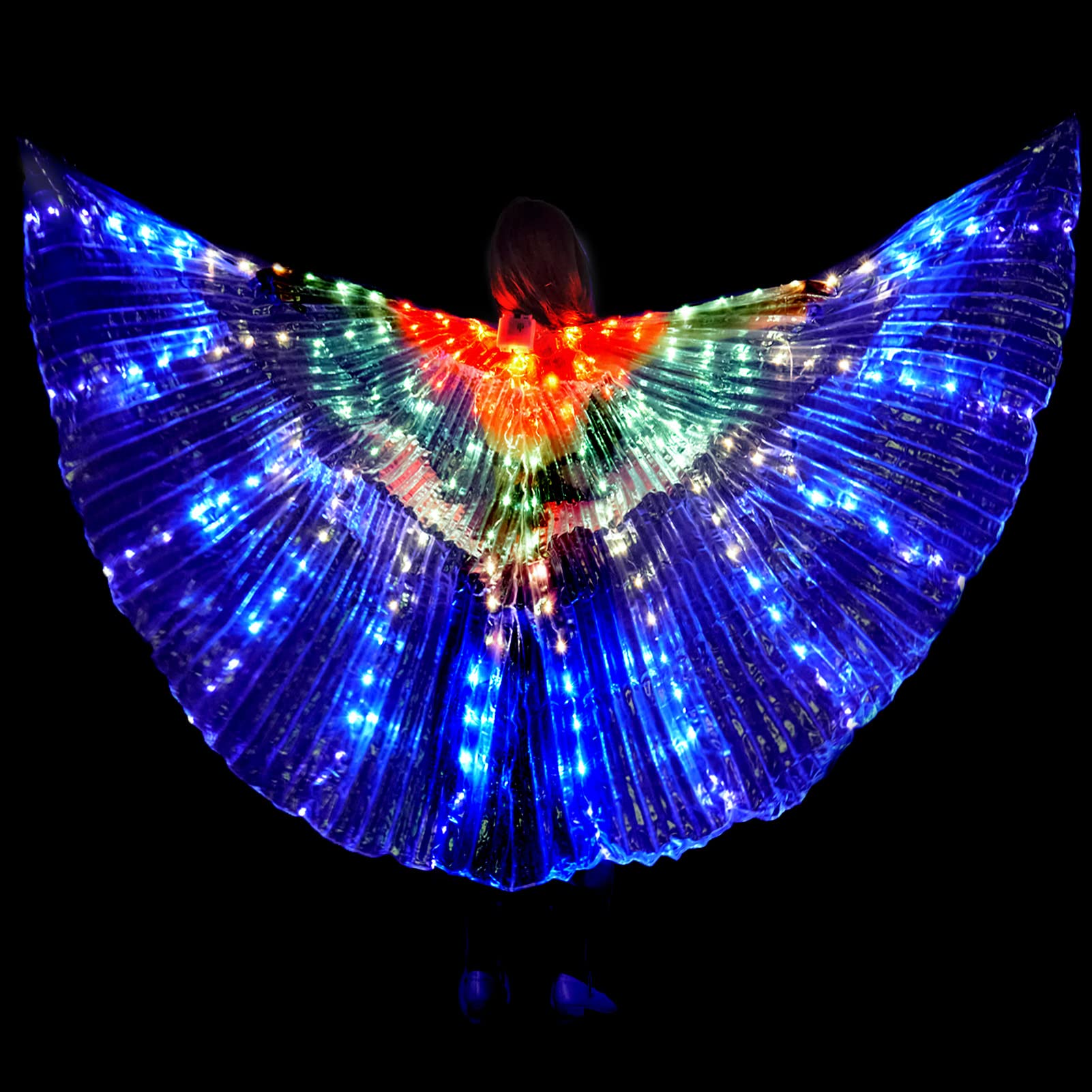 HOMEHIGHLED Belly Dance Wings With Stick, Light Up Belly Dance Costumes for Woman Girls Carnival Halloween Clothing