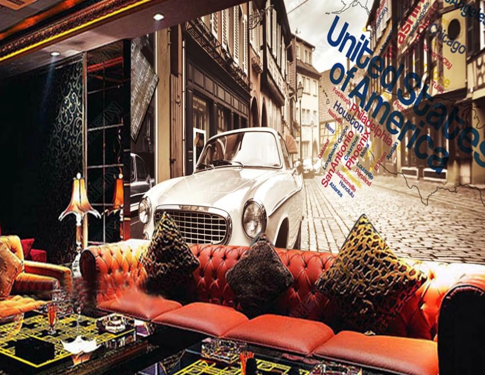 Papier peint voiture graffiti retro pour decoration murale salon et restaurant moderne 200x140