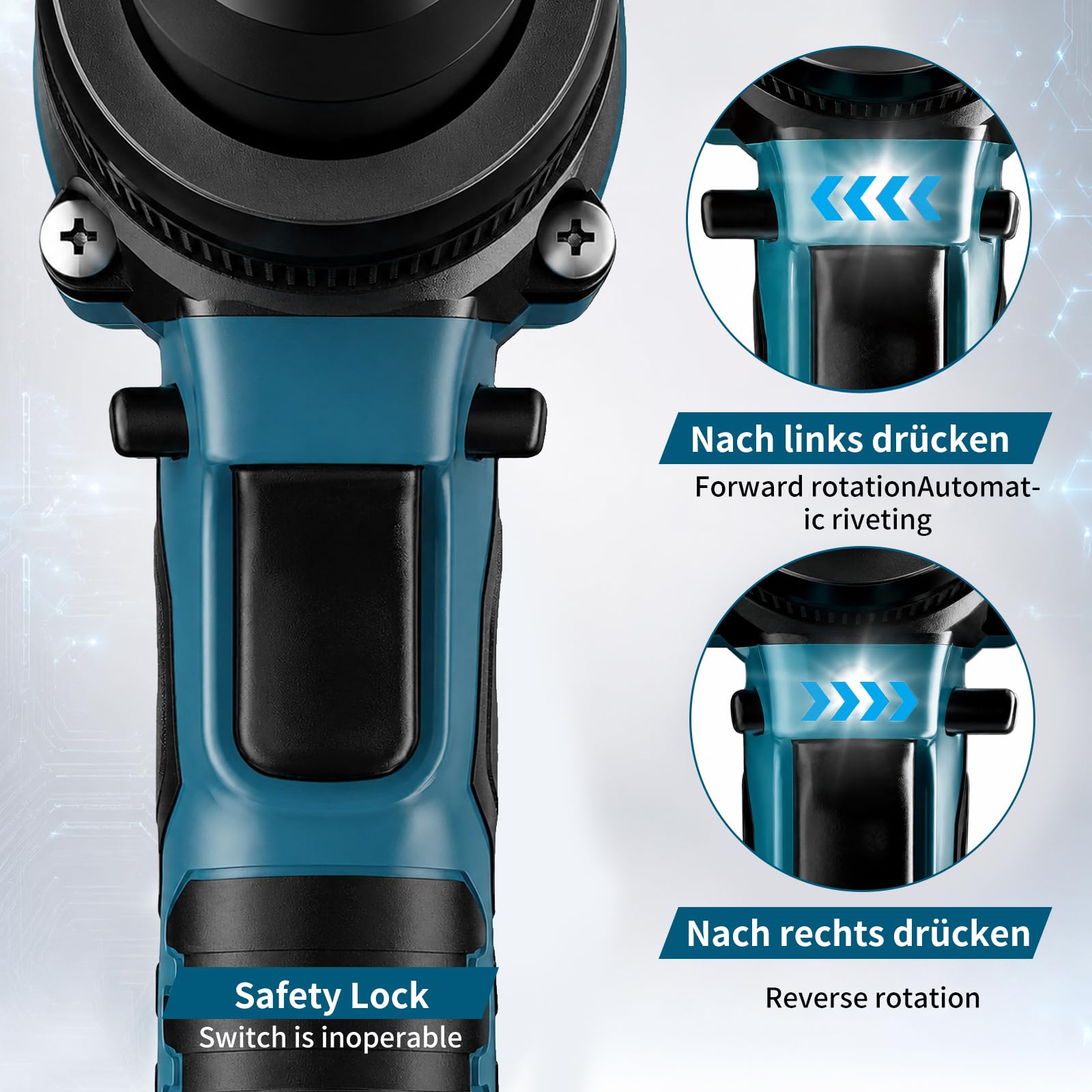 Akku Nietzange für Makita 21V Akku, 50000N Bürstenlose Blindnietzange, Automatischer Elektrische Popnietenzange, Mit 3.2/4.0/4.8mm Adaptern(ohne Batterien)