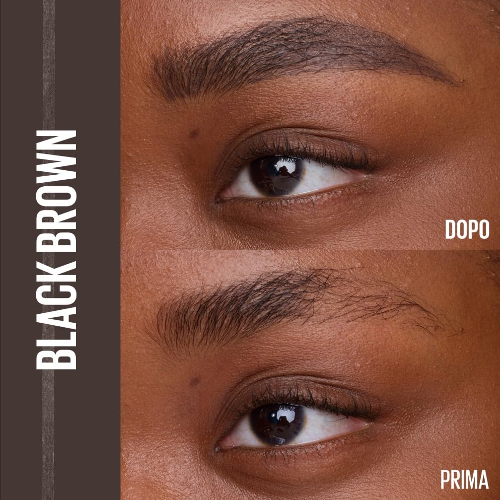 Maybelline New York Matita per Sopracciglia, Sopracciglia Definite, Formula Che Non Si Sfalda, Con Punta di Precisione e Pettinino, Brow Ultra Slim, Tonalità Black Brown, 7,2 g