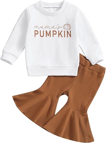 SAYOO Traje de Halloween para bebé niña pequeña, sudadera con capucha para mamá, pantalones acampanados, 2 piezas, ropa de otoño