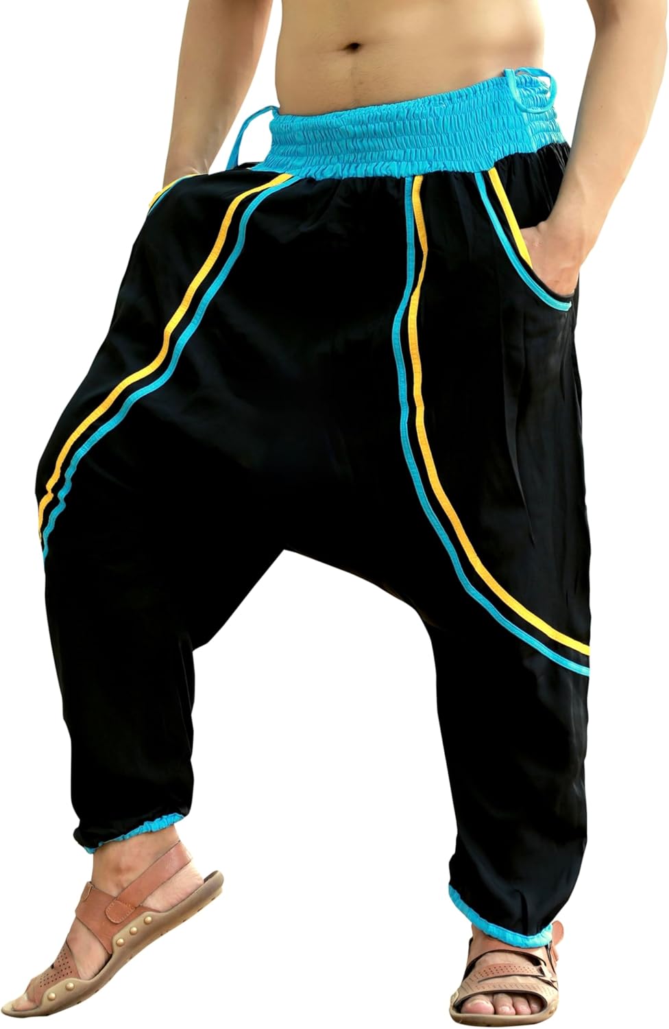 SARJANA Men's Harem Pants Mos Crepe Yoga Trousers Hippie Baggy Boho