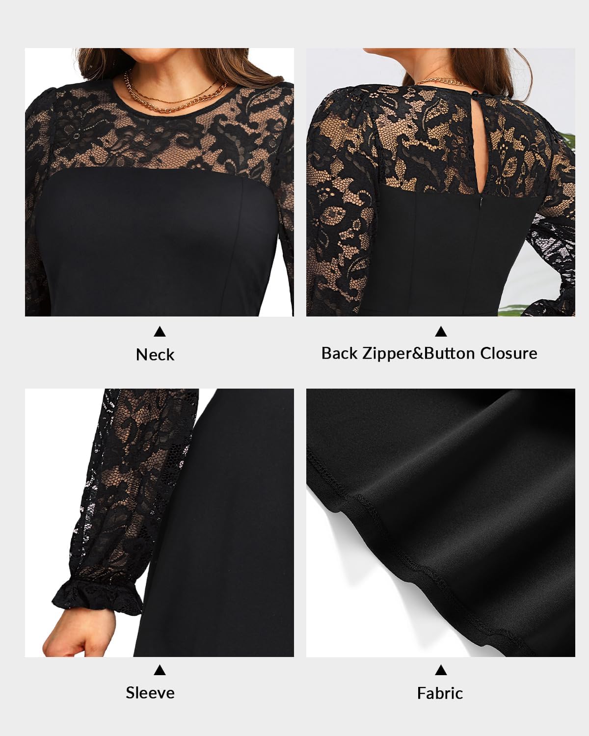 Plus Size Cocktail Dress - Lace Wedding Guest Party Crew Neck Short A Line Dresses Women - Image 6