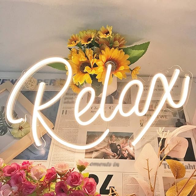 Relax Neon Sign with Dimmable Switch, LED Neon Relax Sign for Wall Decor, Bathroom, Bar, Warm White Neon Light for Kids Room Gaming Room, Mothers Day Gifts, 43x24cm