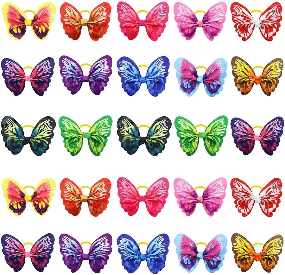 50/100Pcs Dog Hair Accessories Cute Butterfly Cat Dog Hair Bows with Rubber Bands Dog Grooming Topknot Bows for Small Pets (Color : Mix Colors, Size : 100pcs)