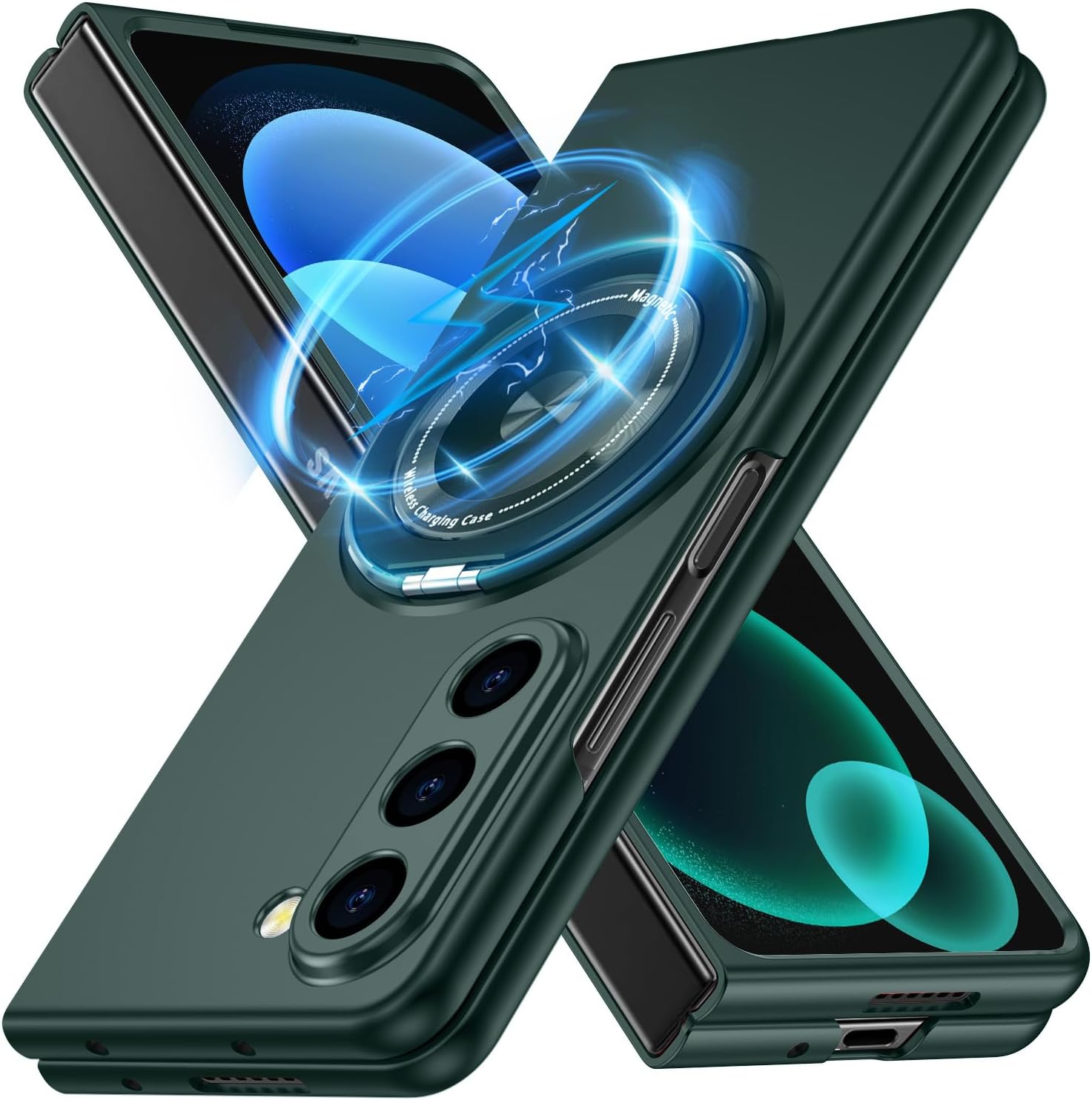 for Galaxy Z FOLD 5 Case with Magnetic Ring Stand, Matte Tough Case with Stand, Magnetic Shockproof Men Women Girls Boys Protective Cover for Galaxy Z FOLD 5 7.6", Black(15-13)