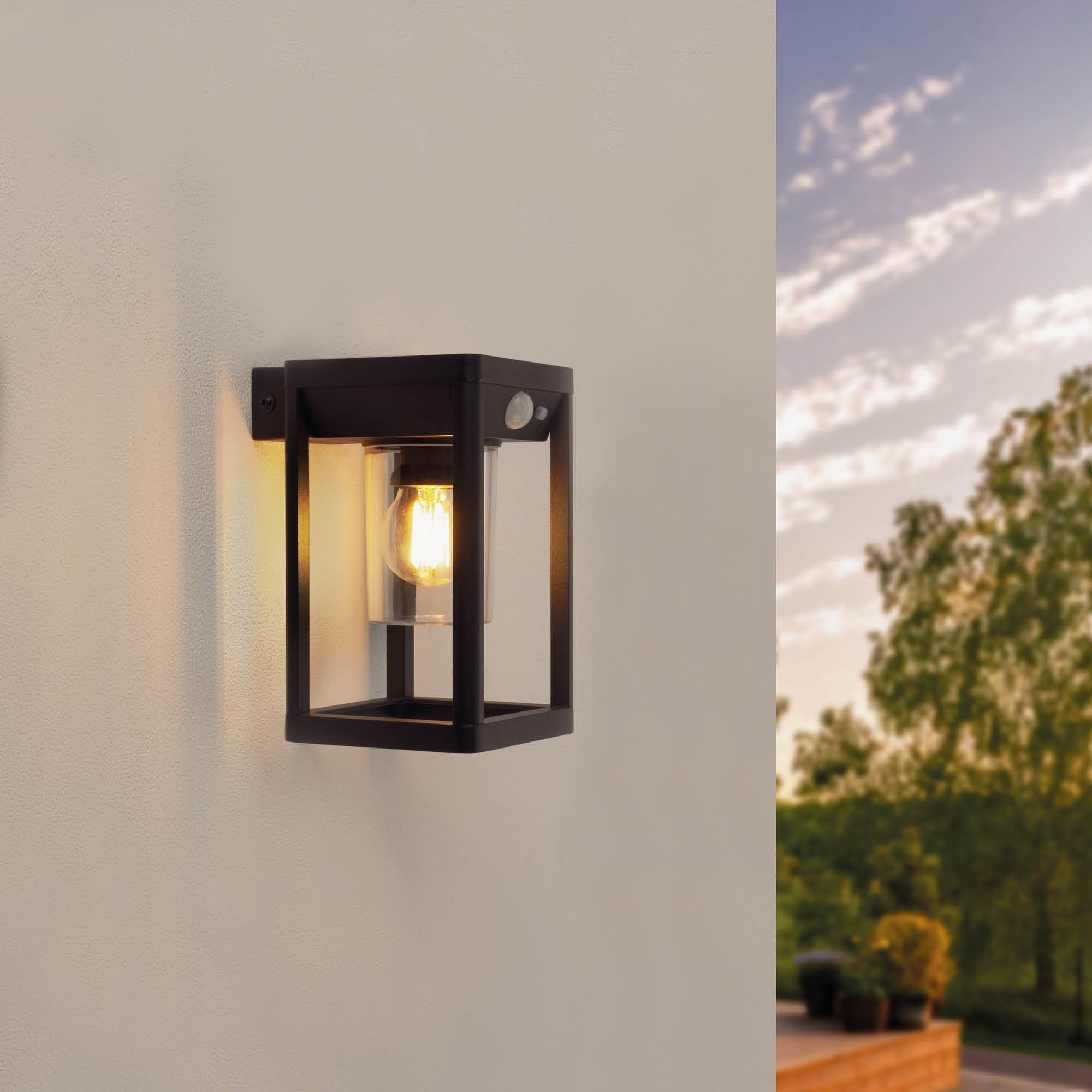 Ledvion Black - Led Solar Wall Lamp Whitemotion Sensor, Square Clear, Ip44, Solar Energy, 2.2W, 3000K,