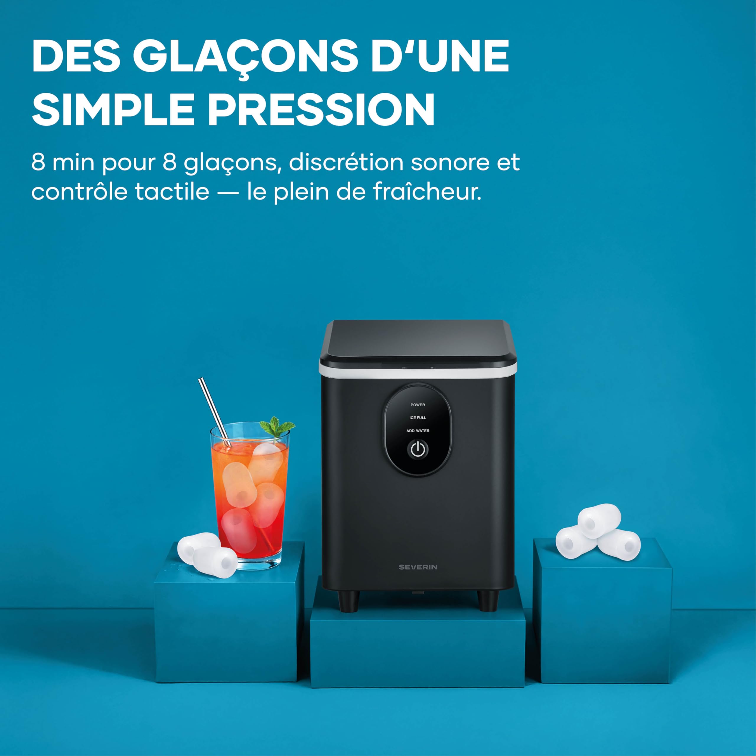 Severin Machine à glaçons - 8 glaçons en juste 8 minutes - Capacité 1,2 L – Facile à utiliser et à nettoyer - Arrêt automatique – Compact – Noir, EZ 7415