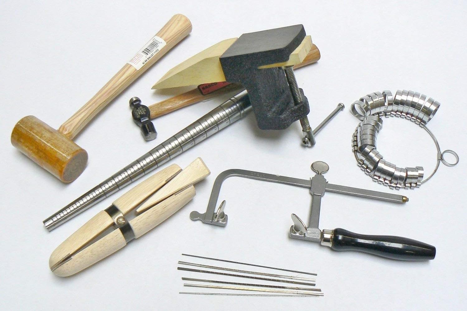 JTS Jewelry Making Kit Basic Jewelers Making Tool Set Anvil Mandrel Saw Frame and Blade Mallet Ring Sizer Ring Clamp