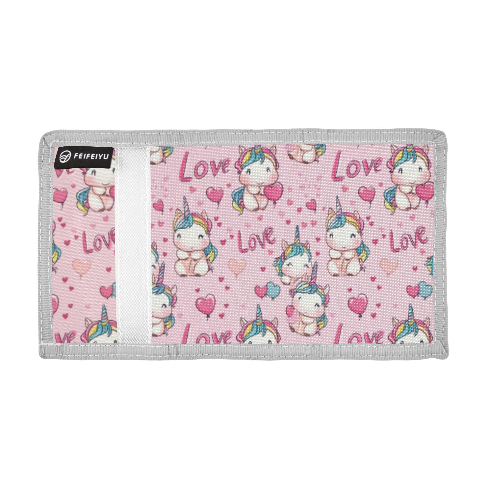 Wusikd Cartoon Unicorns Kids Wallet for Boys Girls Hearts Toddler Trifold Wallet Novelty Wallet for Teens Women Men