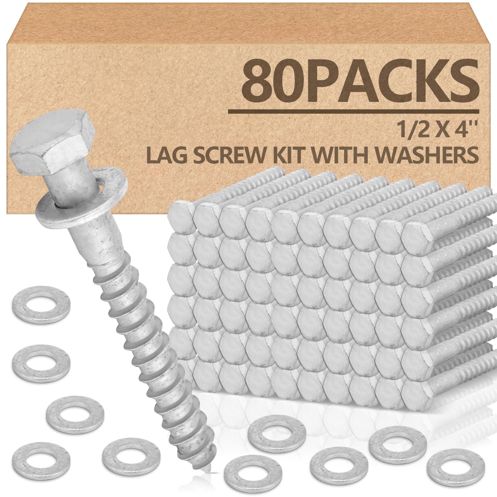 Galvanized Lag Screws - 40 Pack 1/2'' x 4'' -9