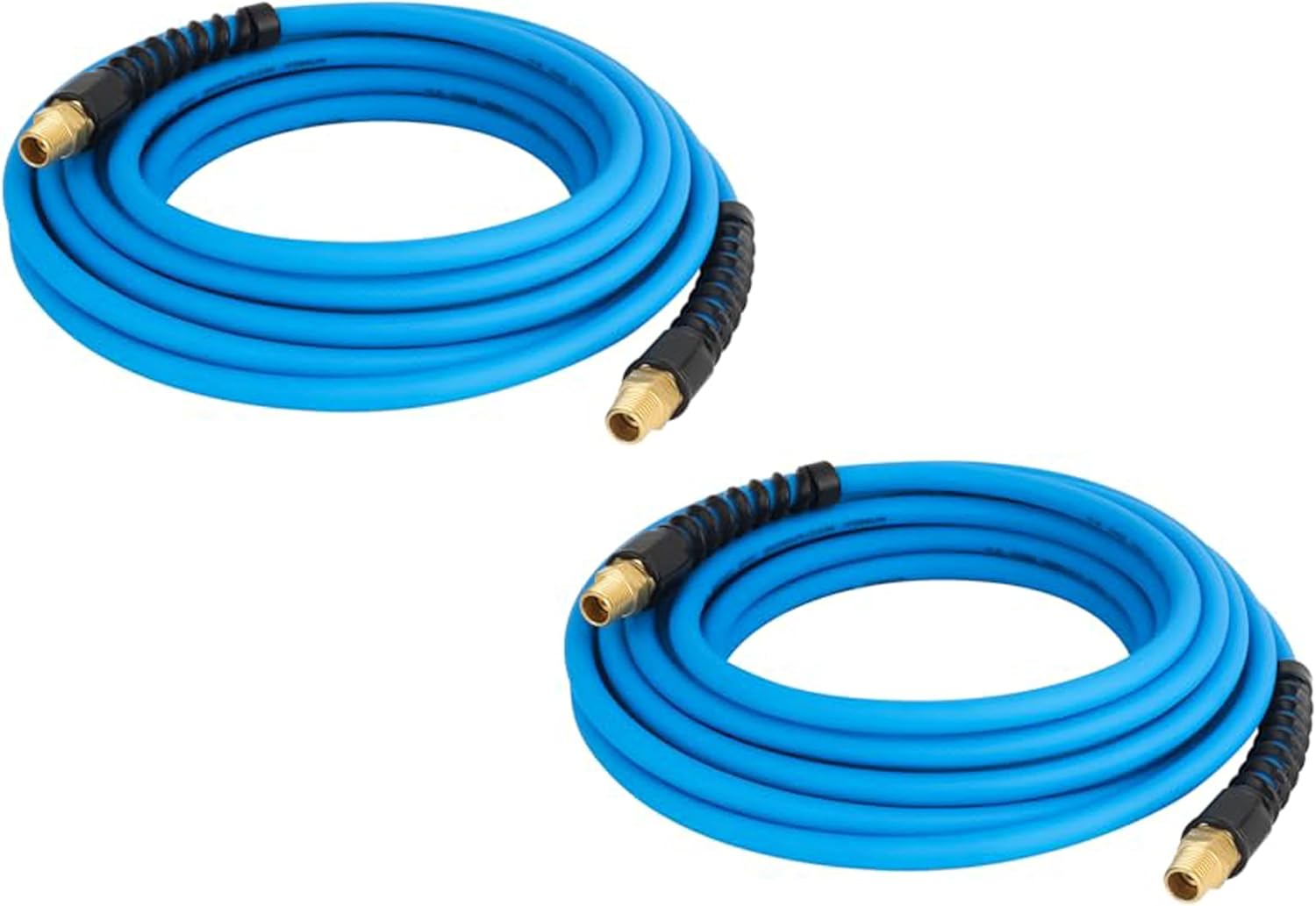2Pack Air Hose 1/4 in x 25 ft, Heavy Duty, Lightweight, Kink Resistant, Hybrid Air Compressor Hose with 1/4-Inch MNPT Fittings, Bend Restrictors, 300 PSI